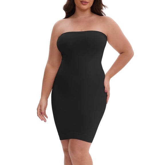 INSPIRE CHIC Women's Push-Up Strapless Bandeau Shaper Petticoat Tummy Control Butt-Lifting Elastic Slim Fit Full Slip XL Black