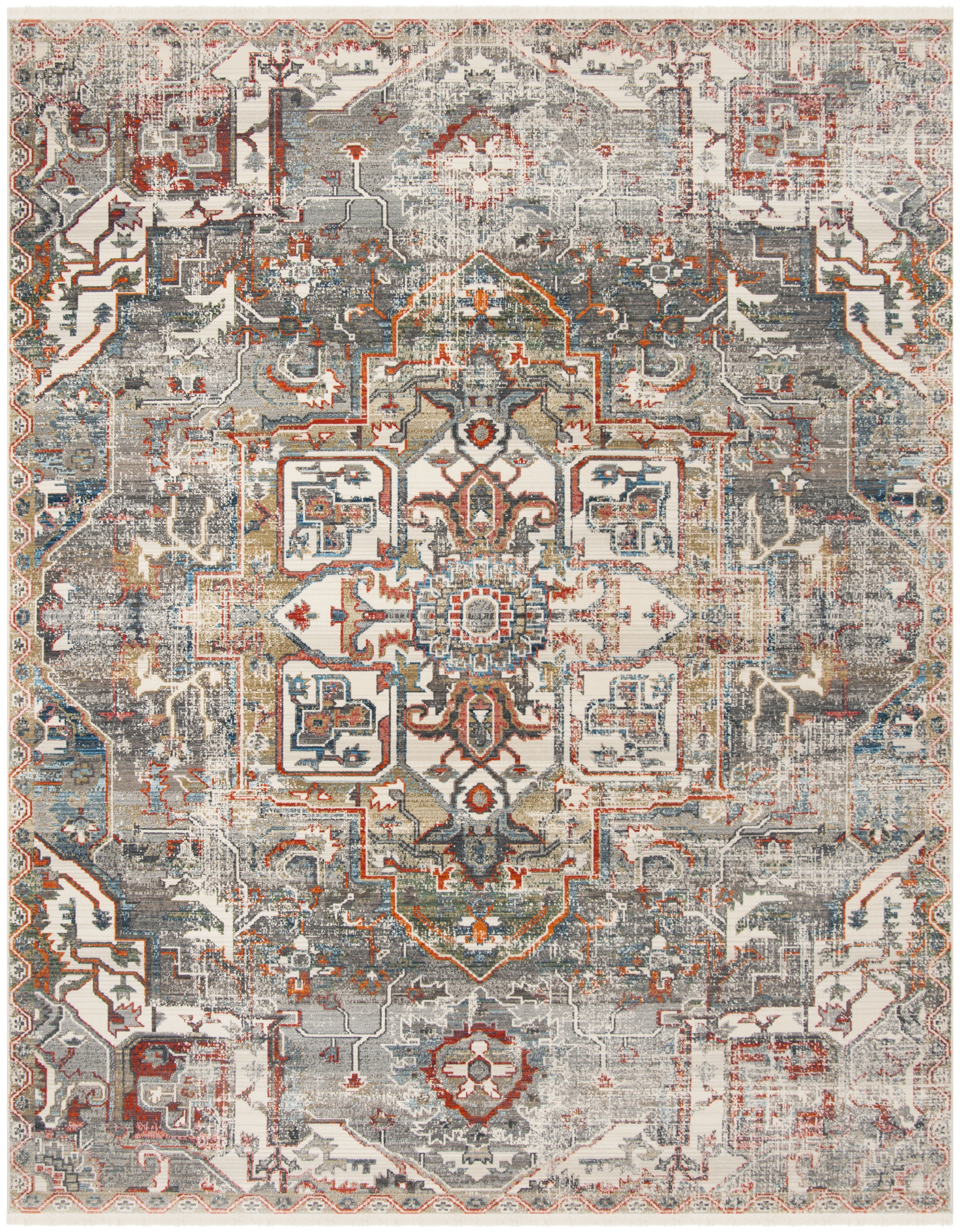 SAFAVIEH Vintage Persian Gerard Geometric Polyester Area Rug, Charcoal/Olive, 8' x 10'