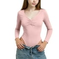 thumbnail image 2 of HAOTAGS Teen Girls V-Neck Long-Sleeve Leotard(3-15), Casual Sporty Spring Summer Base-Layer Top Watermelon Red 5-6Years, 2 of 7