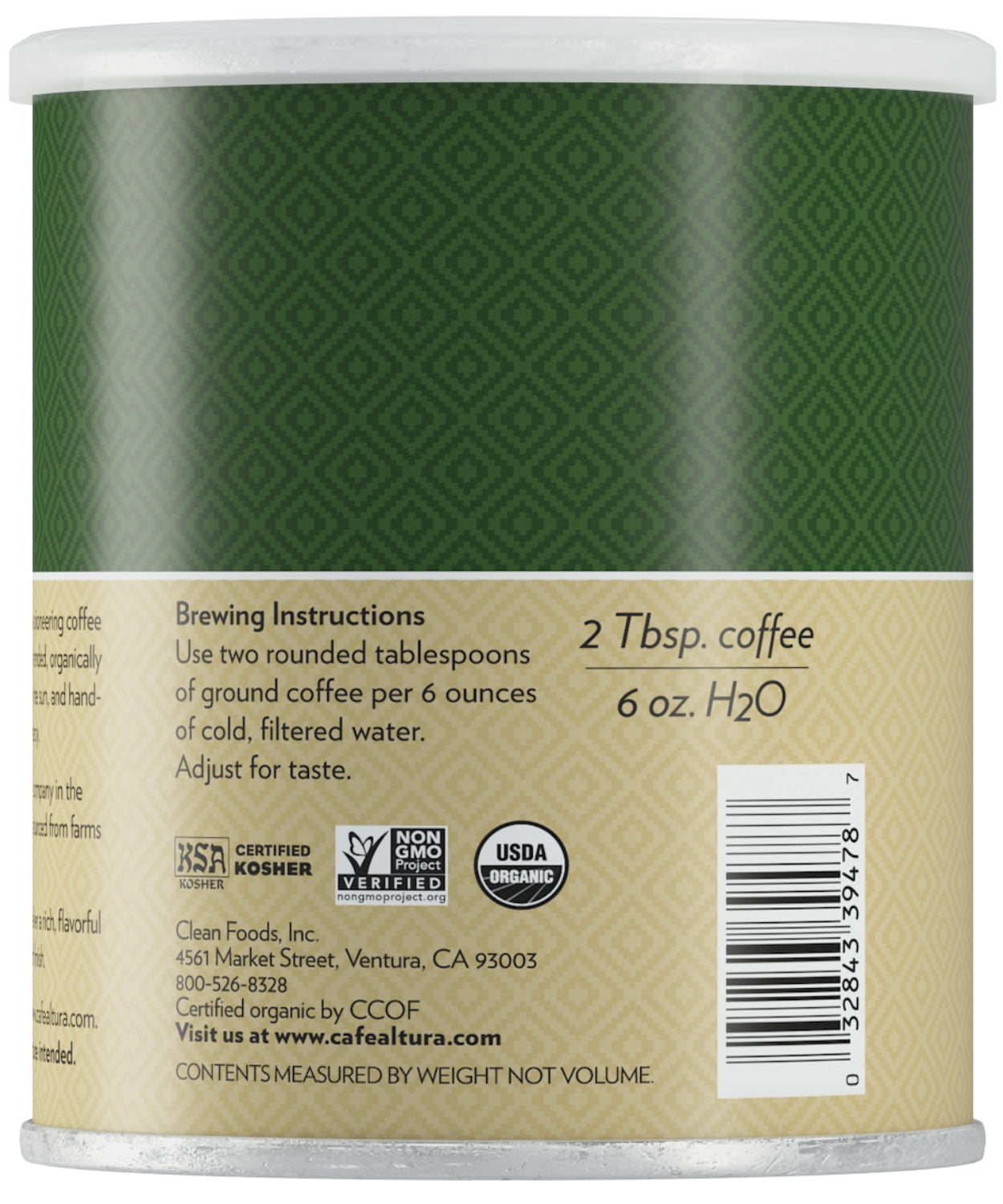 Cafe Altura Ground Organic Coffee, Regular Roast Decaf, 10 oz Can (Pack of 3)