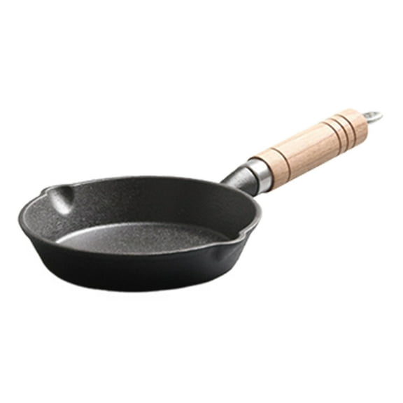 Mini Cast Iron Skillet Non Stick Hot Oil Pan Soup Sauce Pan Heating Pot Butter Warmer Pot with Wood Handle Milk Egg Kitchen Cooking Skillet Pan Cookware 5inch