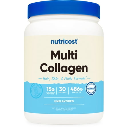 Nutricost Multi Collagen Complex Powder (30 Servings) Unflavored - Supplement with Biotin, Hyaluronic Acid, and Peptides
