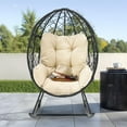 thumbnail image 6 of Dextrus Outdoor Rocking Wicker Egg Chair with Cushioned Comfort, 250lb Capacity, Anti-Slip, Black+Beige, 6 of 10