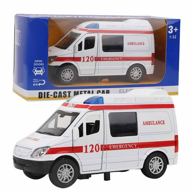 Mini ambulancia de aleación con sonido y luz, escala 1:32 (rojo)