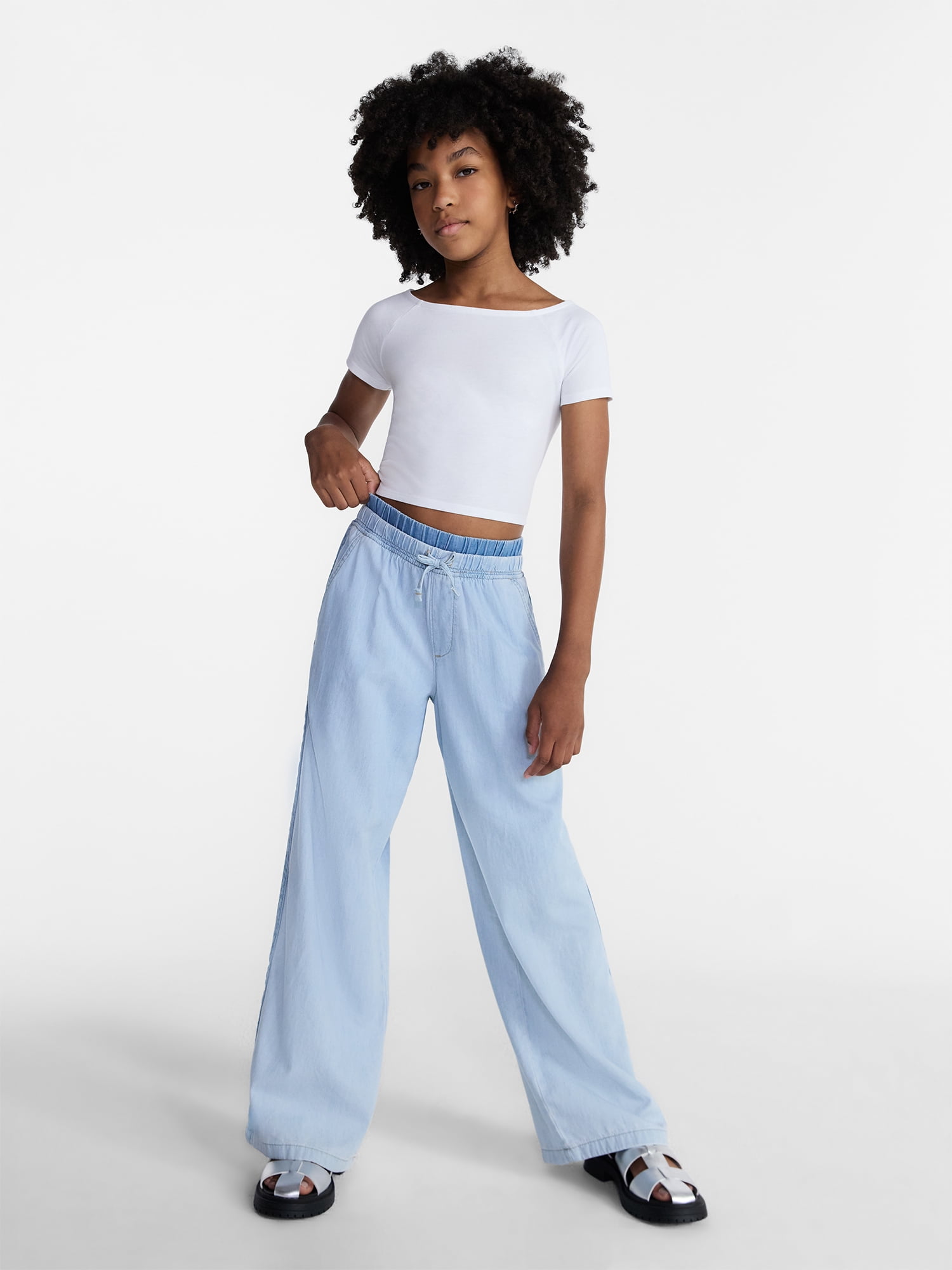 Weekend Academy Girls Wide Neck Knit Top with Short Sleeves, Sizes 4-18