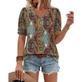 thumbnail image 3 of WIHOLL Womens Tops Vneck Puff Sleeve Buttons Summer Ladies Shirts Plus Size Blouses Dressy Casual Spring Outfits, 3 of 11
