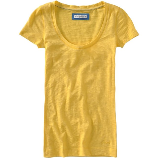Aeropostale - Camiseta básica con cuello redondo para mujer, color amarillo, pequeño