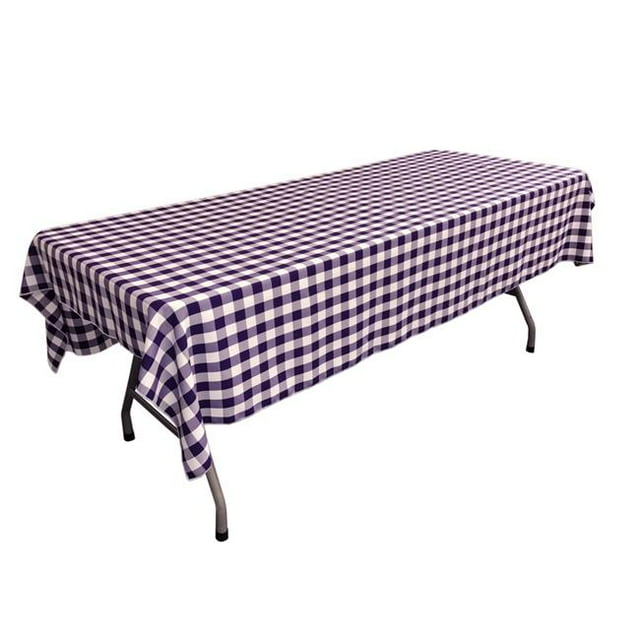 LA Linen TCcheck60x90-PurpleK23 Polyester Gingham Checkered Rectangular Tablecloth, White & Purple - 60 x 90 in.
