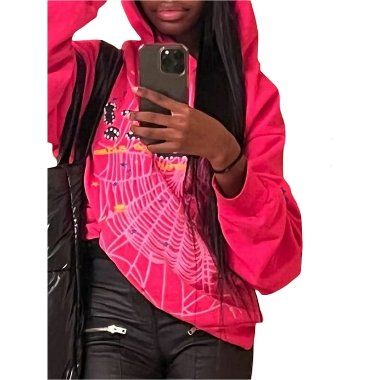 Womens Men Rhinestone Spider Web Graphic Hoodies Y2k Gothic Womens Men Rhinestone Spider Web Graphic Hoodies Y2k Gothic