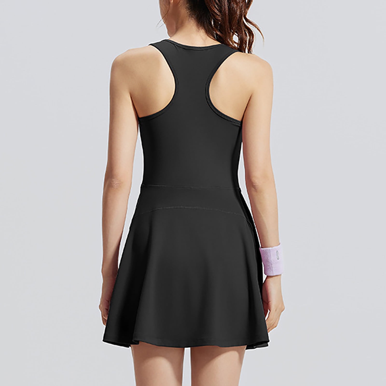 JGGSPWM Zip Up Sports Dress Women's Solid Casual Outdoor Athletic Workout Flowy Crewneck Mini A-line Sundress Black S