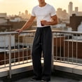 thumbnail image 6 of Cekizud Big and Tall Mens Sweatpants Elastic High Waist Textured Wide Leg Sweatpants Casual Straight Trousers, M-5XL, 6 of 9