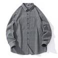 thumbnail image 2 of Shirts for Men Fall Long Sleeve Button Down Business Plaid Shirt Jacket with Pocket Casual Plus Size Loose Collar Mens Shirt Grey XXXXXL, 2 of 5