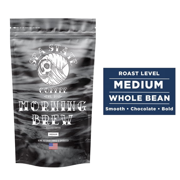 Sea State Coffee Morning Brew, Single Origin Honduras, Whole Bean Coffee, Medium Roast, 12 oz