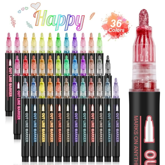 Set de bolígrafos Outline Banral Double Line, 36 colores, para manualidades