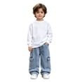 thumbnail image 2 of SOFTCCLO Boys Jeans High Street Wide Leg Flared Loose Casual Denim Pants for Boys Relaxed Size 3-4Y, 2 of 9