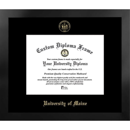 Maine University 11w x 8.5h Manhattan Black Single Mat Gold Embossed Diploma Frame with Bonus Campus Images Lithograph (value savings at $59)