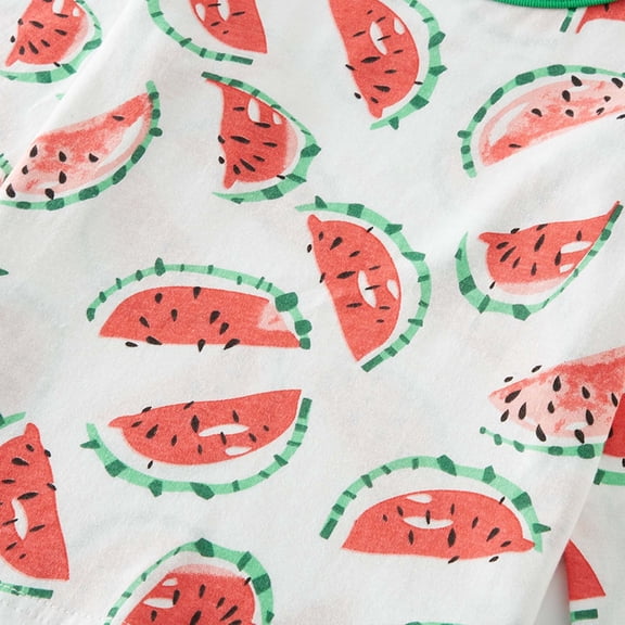 Baby Boy Outfits 2 Piece Long Sleeve Crew Neck Cartoon Print Breathable T Shirt And Shorts for Everyday Baby Boys' Clothing Sets Watermelon Red 18 Months-24 Months