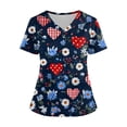 thumbnail image 2 of Women's Valentine's Day Scrubs Top Stretchy Vneck Short Sleeve Cute Heart Printed Shirts Valentine's Day Split Hem Caregiver T Shirts, 2 of 4