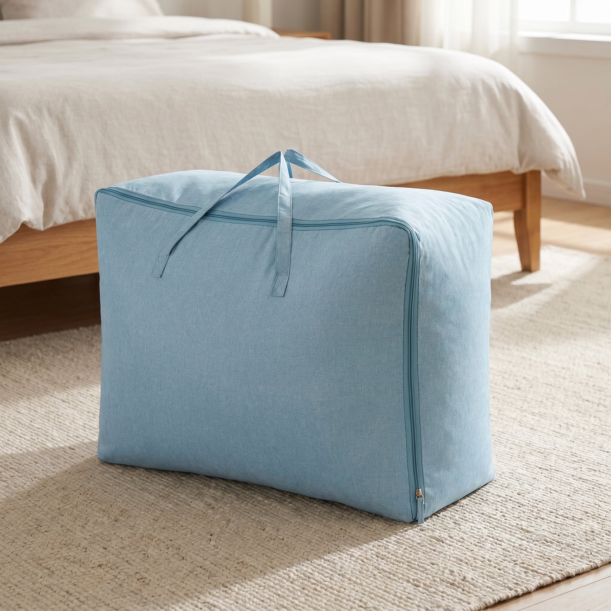 Unique Bargains Cation Fabric Storage Duffel Large Zipper Carry Bag Blue 27.6"x19.7"x11.8"