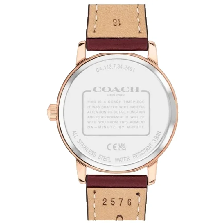 Coach Grand 14504434 Cranberry Logo Dial Leather Strap 36MM Womens