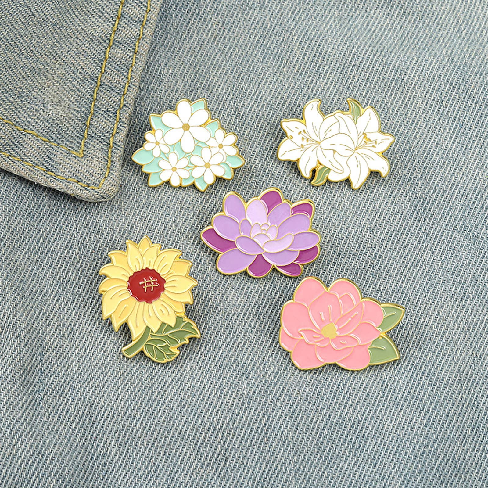 Lusofie 5pcs Flower Enamel Pins Aesthetic Flowers Pins Cute Backpacks Brooches Pins for Women Girls Clothing Bags Hats