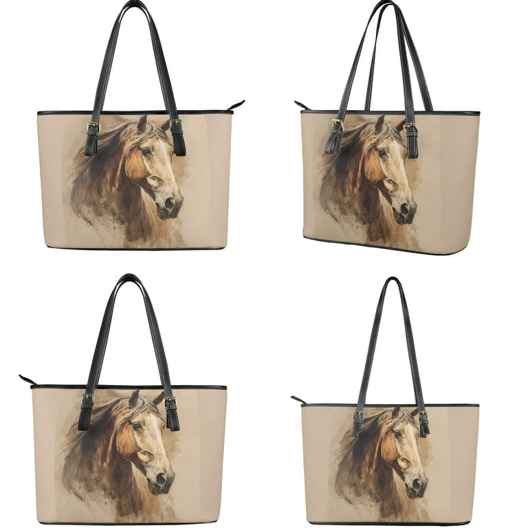 ZUXONGSY Horse Print 2 PCS Handbag and Wallet Set Women Tote Bag