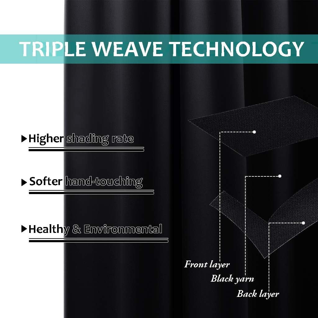 NICETOWN Blackout Curtains for Bedroom, Thermal Insulated Soundproof 100% Light Blocking Drapes 2 Layers Full Blackout Rod Pocket Energy Efficiency Curtains with Black Liner, Black, 52"x84", 2 Panels