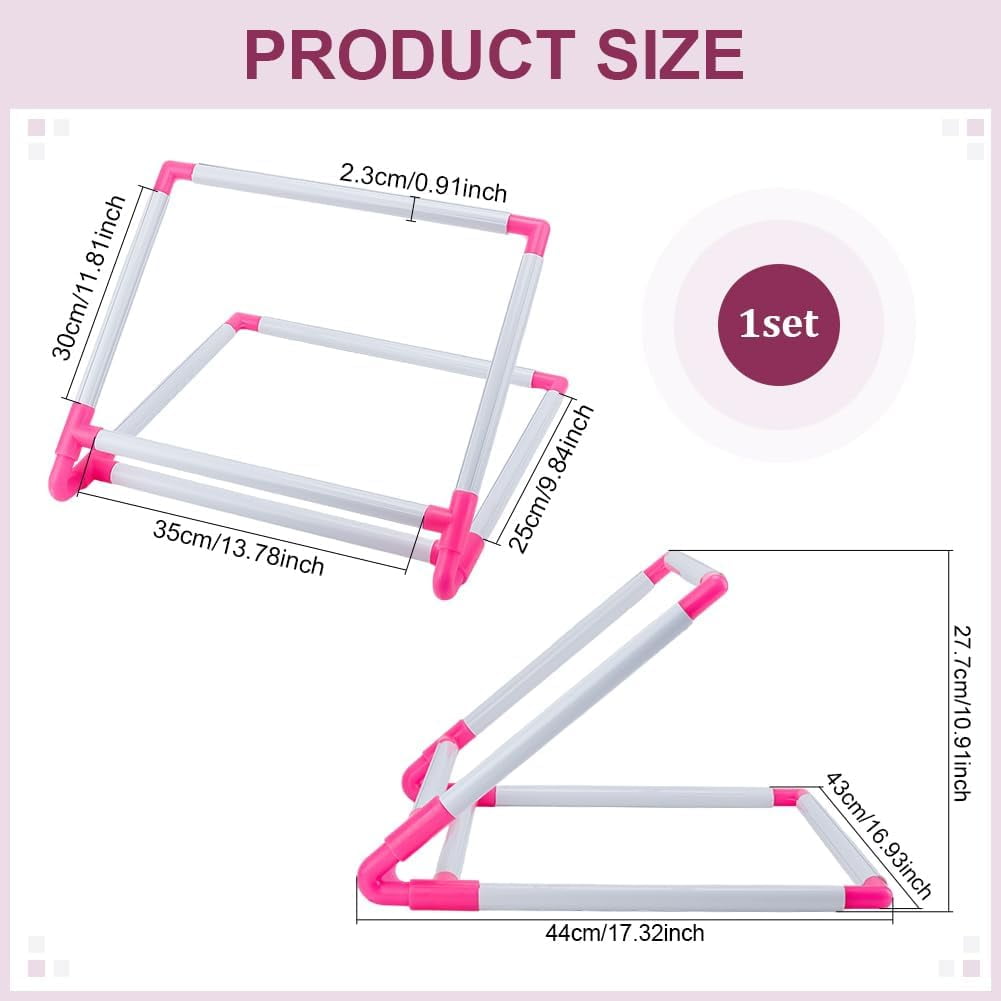 1set Plastic Scroll Embroidery Frames Embroidery Hoops Needlepoint Stretcher Frame Household Handheld Cross Stitch Sewing Tool Deep Pink 94x90x20mm