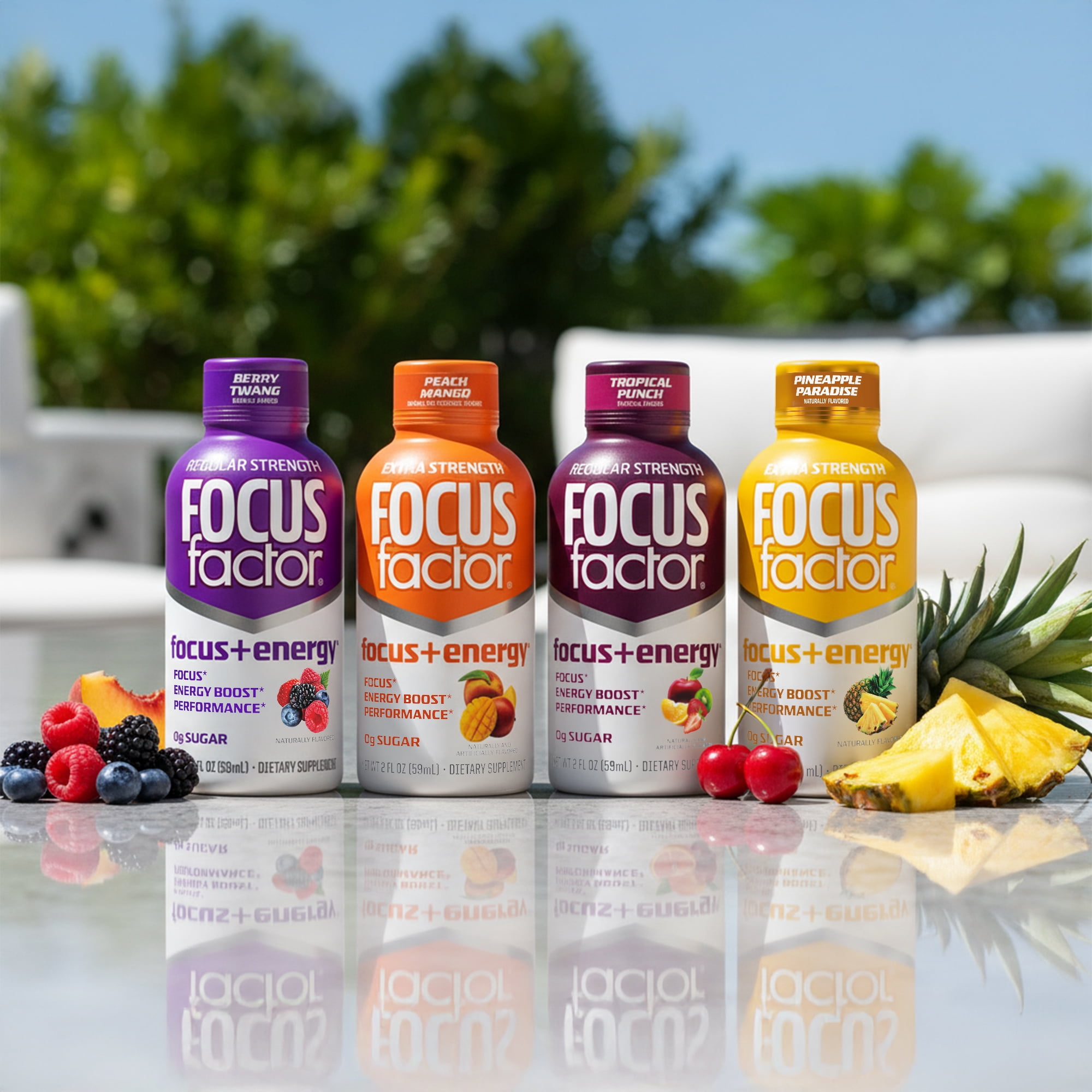 Focus Factor Extra Strength Focus + Energy Shots - 12 x 2oz Bottles (Peach Mango Flavor) - L-Theanine, Ginkgo, Bacopa, L-Tyrosine, Alpha GPC