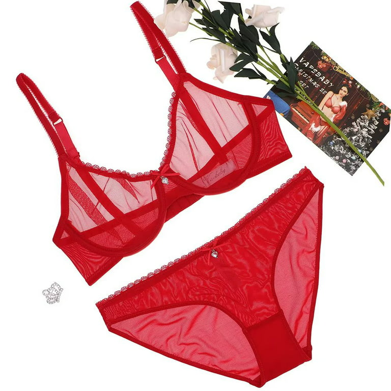 Women's Bra and Panty Sets Sexy See-Through Lace Mesh Sheer Bra