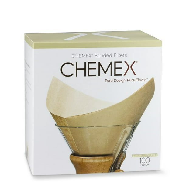 Chemex Bonded Pre-Folded Coffee Filters, Natural Squares - 100 Count
