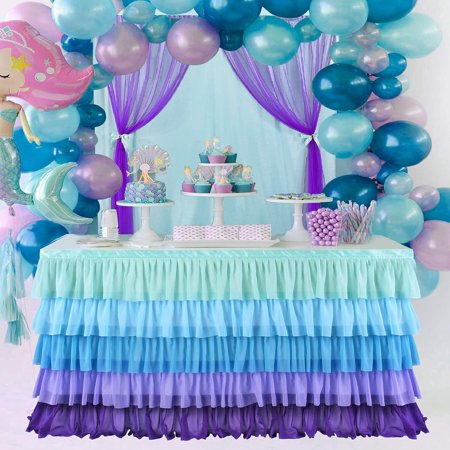

Homgreen Rainbow Tulle Table Skirt Tutu Table Clothing for Baby Shower Birthday Party Decoration Unicorn Table Skirt for Rectangle and Round Tables
