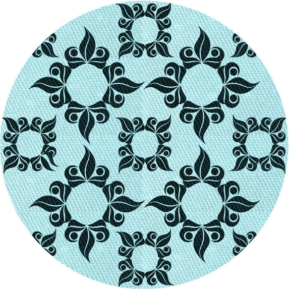 Ahgly Company Indoor Round Patterned Electric Blue Area Rugs, 5' Round