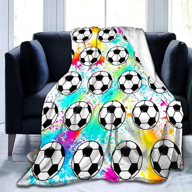 LHSHID Super Soft Soccer Blanket Throw Soccer Ball Blankets Lightweight Flannel Warm Cozy Football Blanket Gifts for Sport Fans Kids Adults 50"x60"