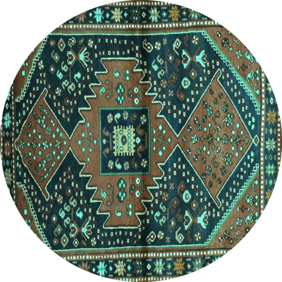 Ahgly Company Machine Washable Indoor Round Persian Turquoise Blue Traditional Area Rugs, 3' Round