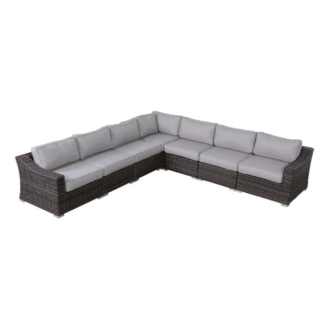 Living Source International Ensemble de Sièges en Osier / Rotin 7 Pcs Marron/gris