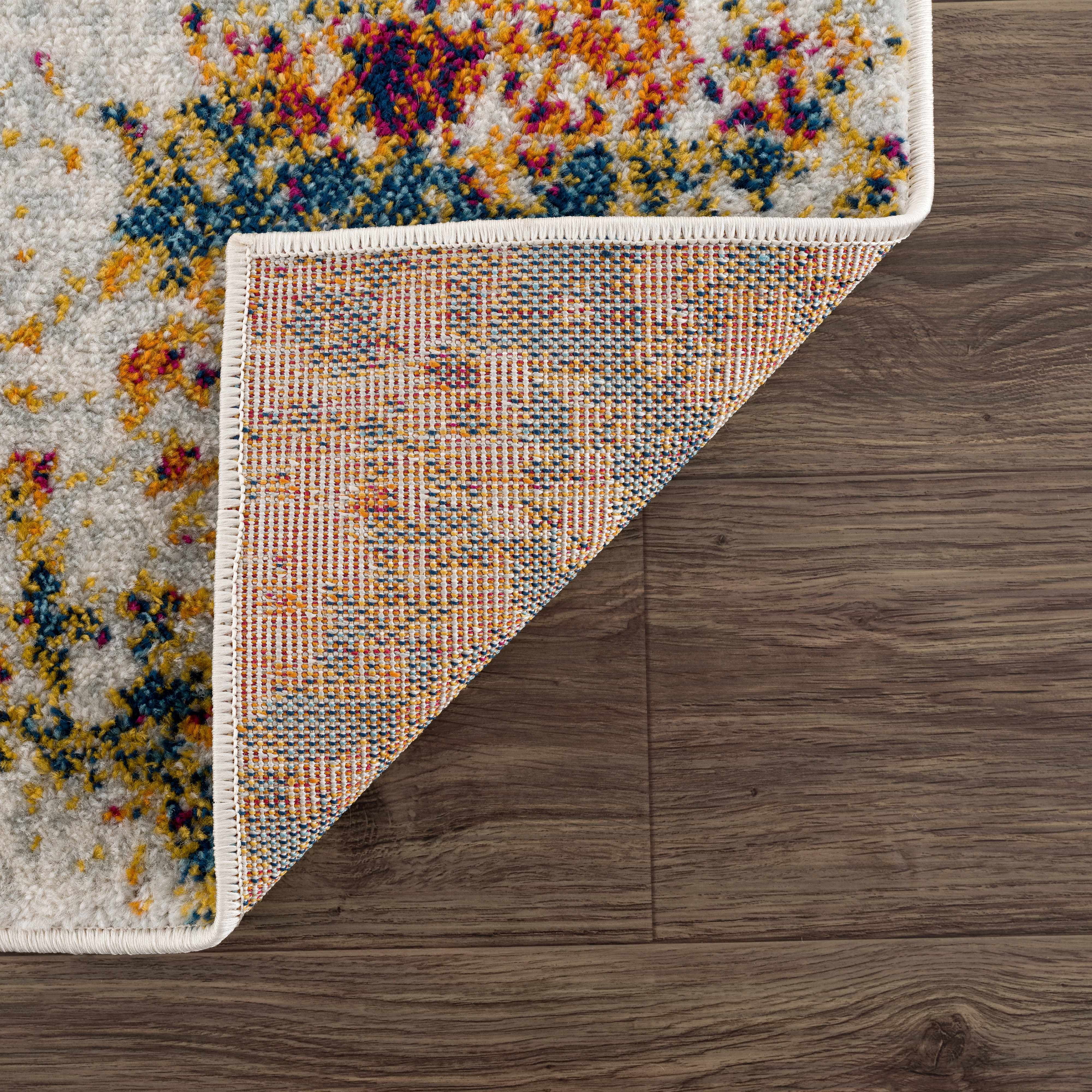 Hauteloom Istanbul Collection Modern Abstract Living Room Bedroom Large Area Rug - Colorful Contemporary Carpet - Beige, Orange, Red, Blue - 9' x 12'