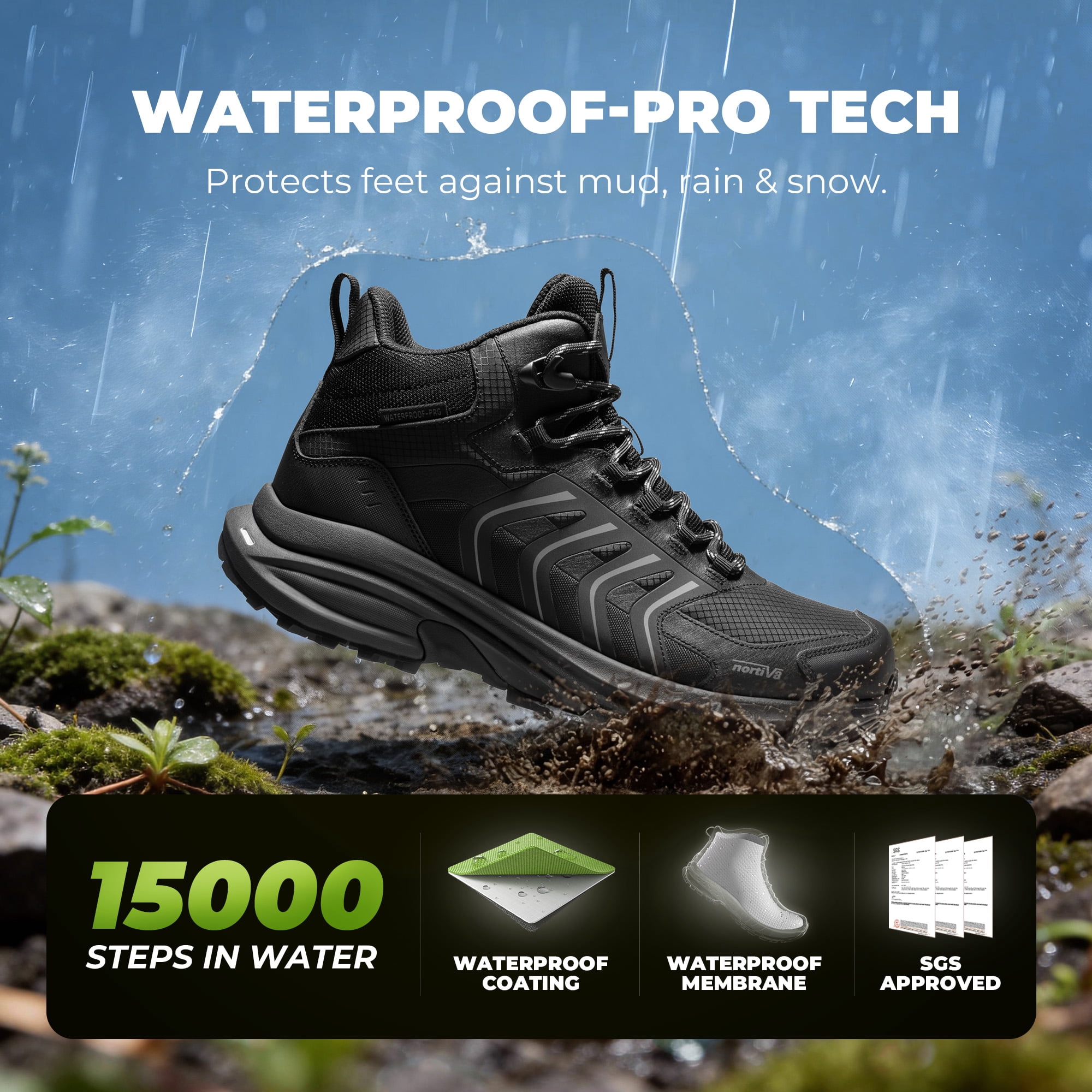 NORTIV 8 Men's Waterproof PRO Hiking Boots Lightweight Outdoor Trekking Camping Climbing Shoes for All Day Comfort Armadillo FieldLite