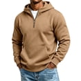 thumbnail image 3 of Half Zip Hooded Sweatshirts for Men,Long Sleeve Casual Solid Sweatshirt with Kangaroo Pocket for Home Loungewear, 3 of 6