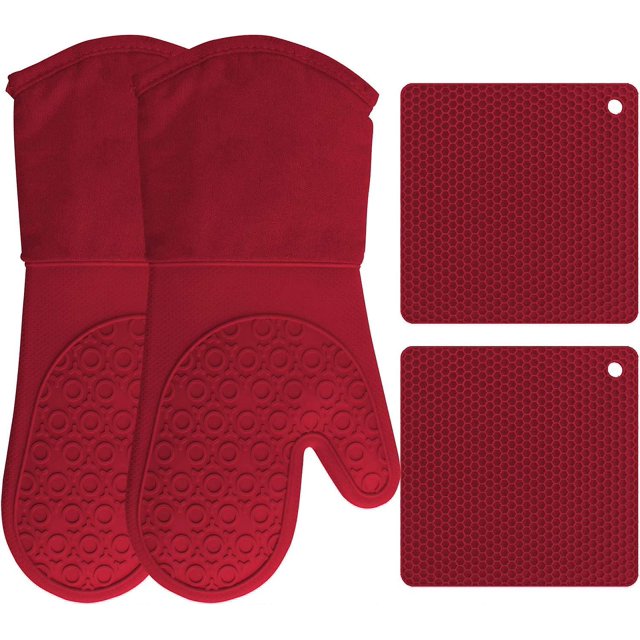 Juego de 4 piezas de guantes de silicona para horno y agarradera WEIHJMXG tapete de seguridad resistente al calor