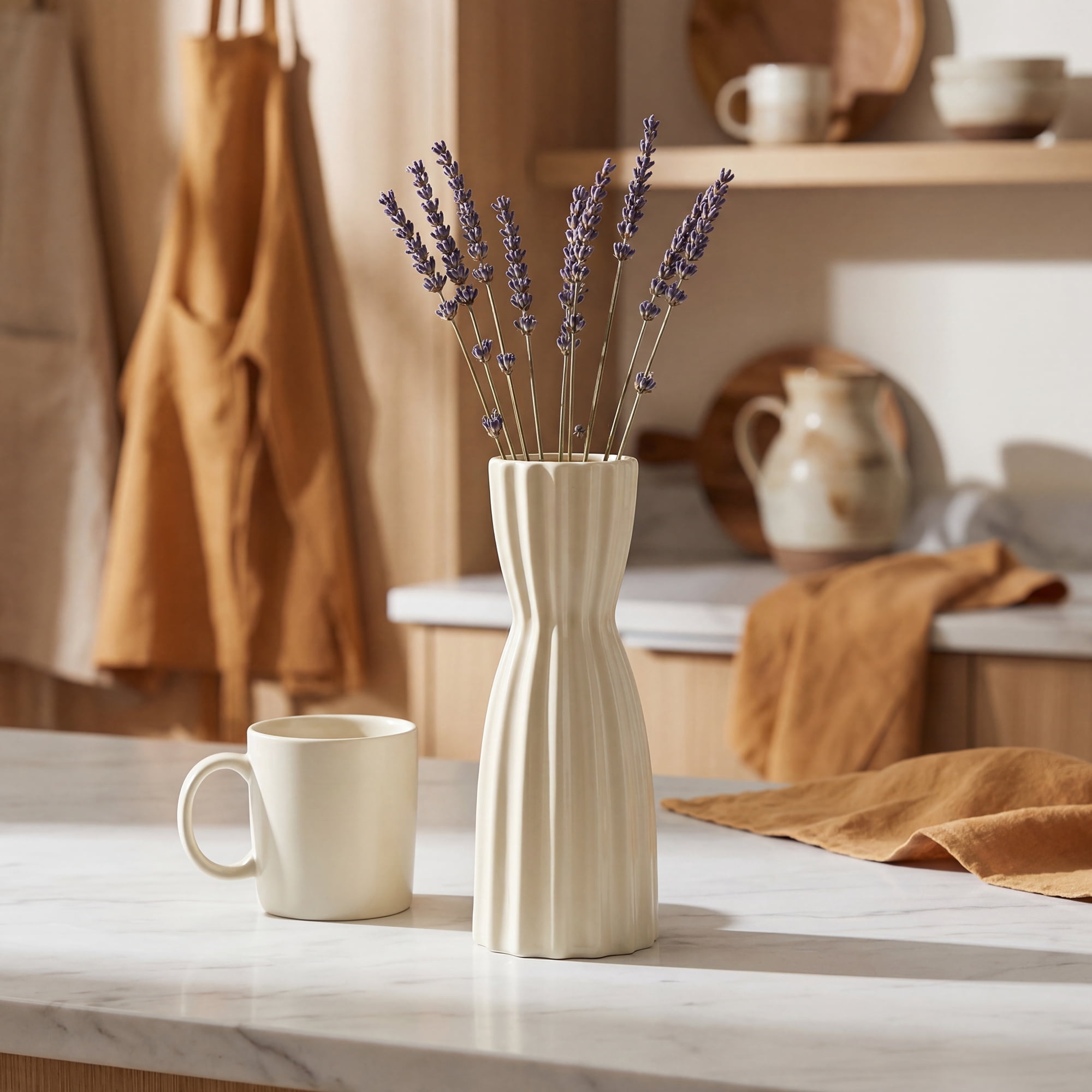 Unique Bargains Matte Ribbed Cylinder Vases Cream Yellow 3.0"L x 3.0"W x 7.9"H