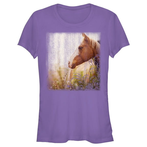 Junior's Lost Gods Horse in Pasture Graphic Tee Purple X Large