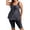 Black, variant on Plus Size Two Piece Tankini Swimsuit Ruched Navy Blue Top Tropical Leaf Print Shorts Tummy Control Navy
