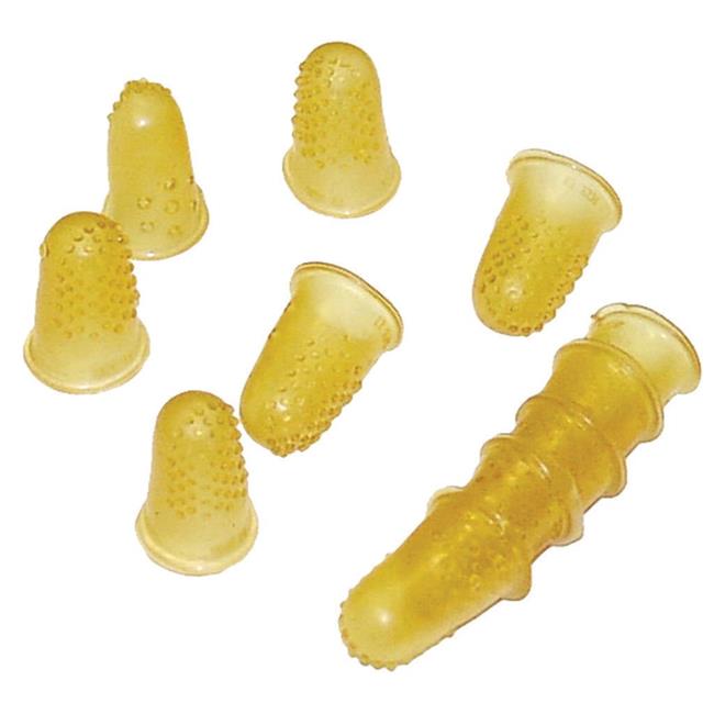 0.56 dia in. Parr Rubber Finger Tips, Size 11 Amber Pack of 12