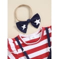 thumbnail image 6 of Musuos Newborn Girl 4th for July Outfit, 3M 6M 9M 12M 18M Short Sleeve Stars Stripes Print Patchwork Jumpsuit with Bowknot Headband, 6 of 10