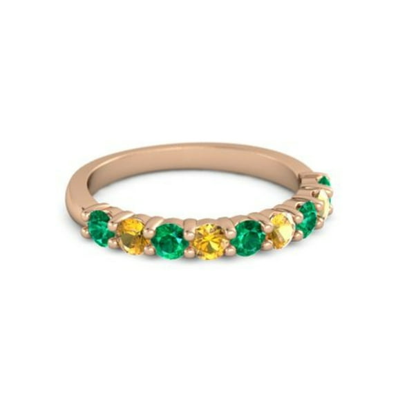 925 Sterling Silver Round 2.5MM Emerald Citrine Eternity Rose Plated Women Ring