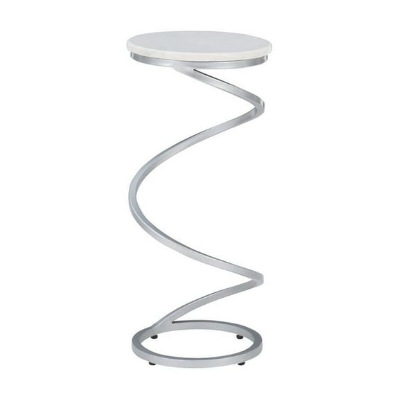 Powell Rian Spiral Drink Table Silver White Marble