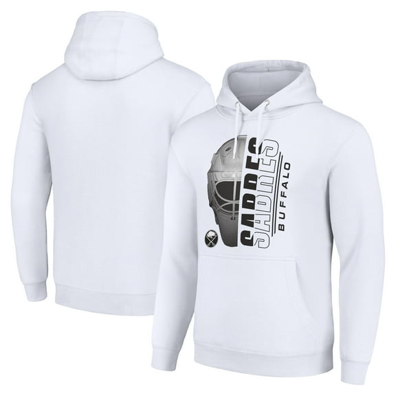 Men's Starter White Buffalo Sabres Half Helmet Fleece Pullover Hoodie