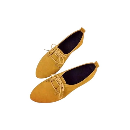 

Woobling Women Flats Non-slip Casual Shoes Comfort Oxfords Vintage Flat Shoe Driving Work Yellow 5.5