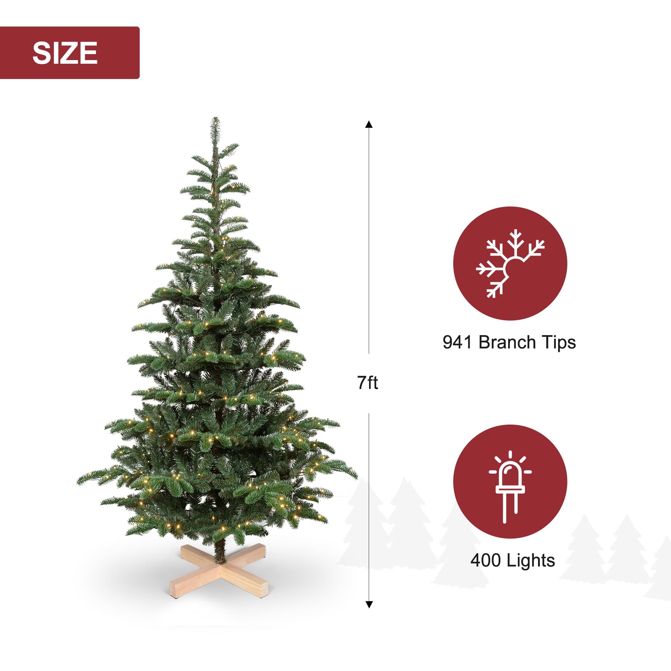 Wooden Base Christmas Tree 7 ft Pre lit, Bringstar Artificial Tree